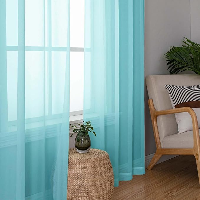 Lecloud Aqua Sheer Curtains for Living Room 90 Inches Long 2 Pcs, Voile Solid - Image 2