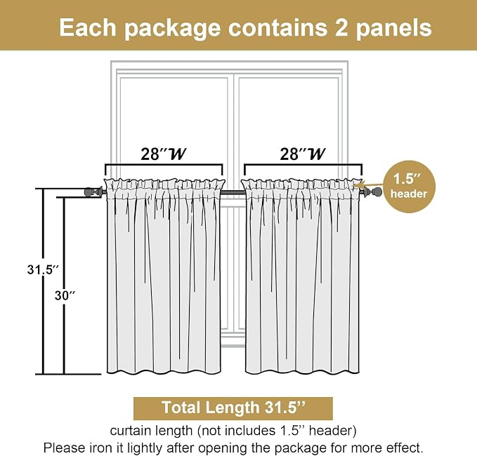 Lecloud Leia Navy Blue Sheer Kitchen Curtains 30 Inch Length 2 Pcs, Leaf - Image 3