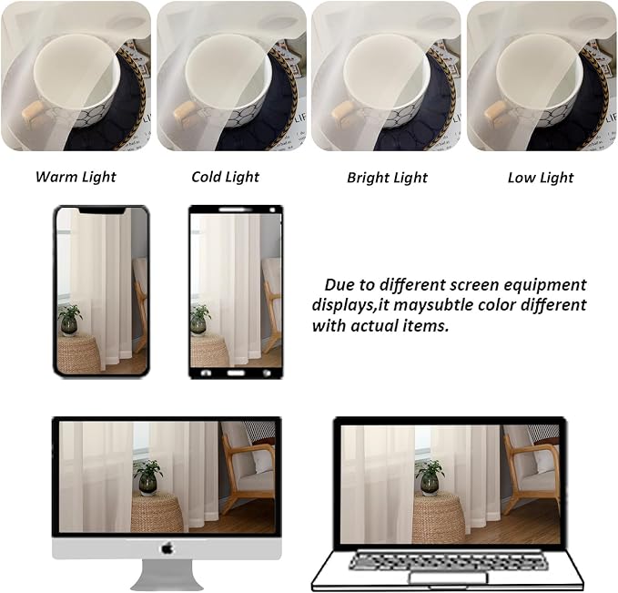 Chyhomenyc Cream Sheer Curtains 45 Inch Long 2 Panels, Short Voile Sheer Drapes - Image 8