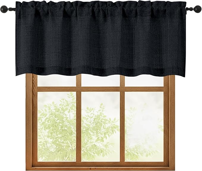 OWENIE Black Valances for Windows 1 Pcs 18 Inch Length, Light Filtering by OWENIE