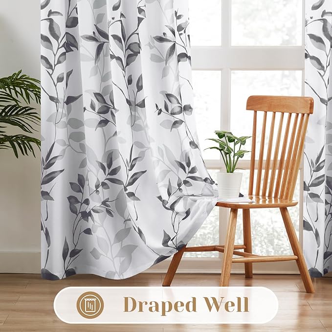 HOMEIDEAS Grey and White Semi Sheer Curtains, 84 Inches Long Light Filtering - Image 6