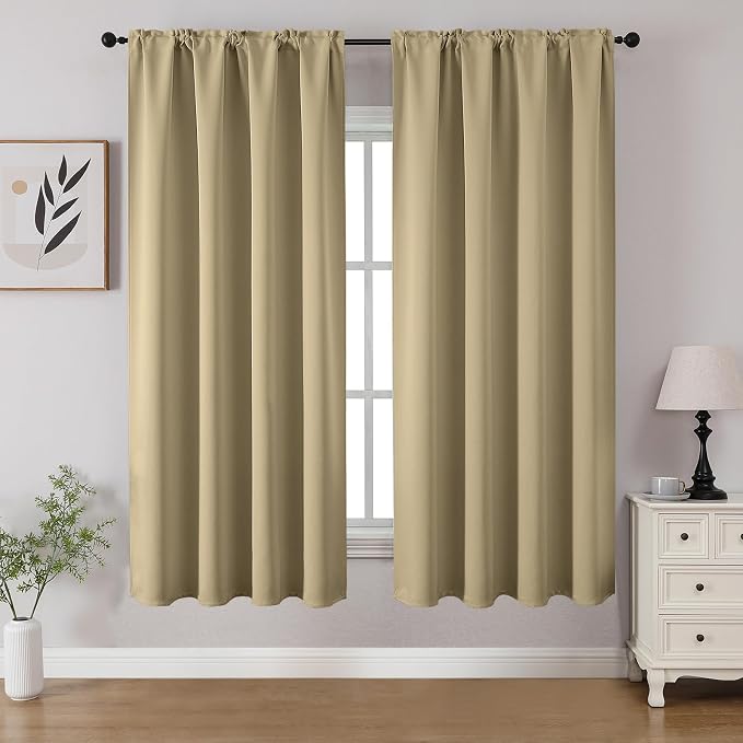 CUCRAF Beige Blackout Curtains 54 inch Length 2 Panels Set, Rod Pocket Room by CUCRAF