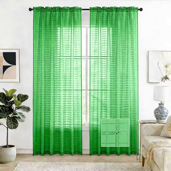 SpaceDresser Check Sheer Curtains 72 Inches 2 Panels Set, Rod Pocket Plaid by SpaceDresser