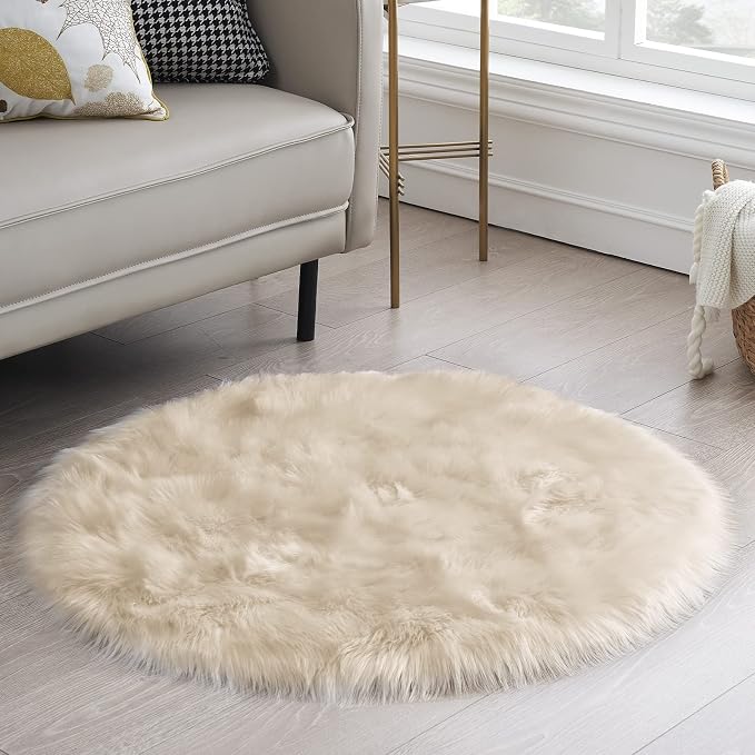 Ciicool Beige Fluffy Round Fur Area Rug by CIICOOLHomeDeco