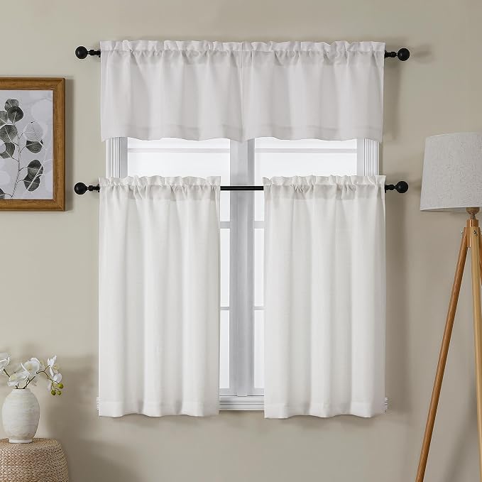 Chyhomenyc Cream Valance for Windows, Light Filtering Faux Linen Textured Small - Image 2