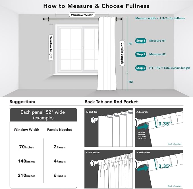 Deconovo Blackout Curtains, Thermal Insulated, W70 x L108 2 Panels, Back Tab - Image 9