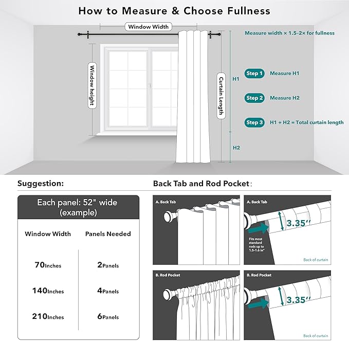 Deconovo Blackout Curtains, Thermal Insulated, W42 x L45 2 Panels, Back Tab - Image 9