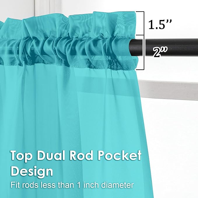 OVZME Turquoise Sheer Curtains 72 Inches Long 2 Panels - Image 3