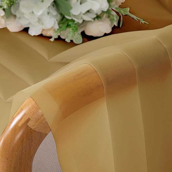 Chyhomenyc Gold Sheer Curtains 45 Inch Long 2 Panels, Short Voile Drapes - Image 6