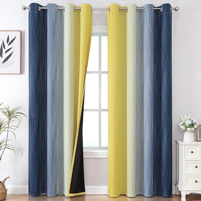 Estelar Textiler Navy Blue and Yellow Ombre Blackout Curtains 90 Inches Long 2 by ESTELARTEXTILER