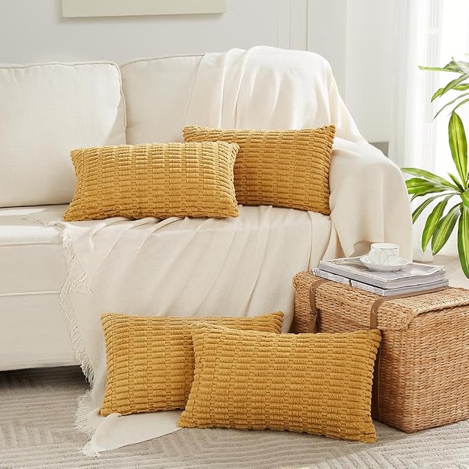 Fancy Homi 4 Packs Mustard Yellow Decorative Throw Pillow Covers 14x24 Inch by Fancy+Homi