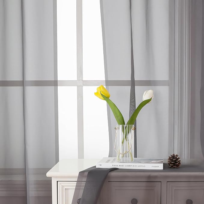 Lecloud Charcoal Grey Sheer Curtains 78 Inches Long 2 Panels, Light Filtering - Image 6