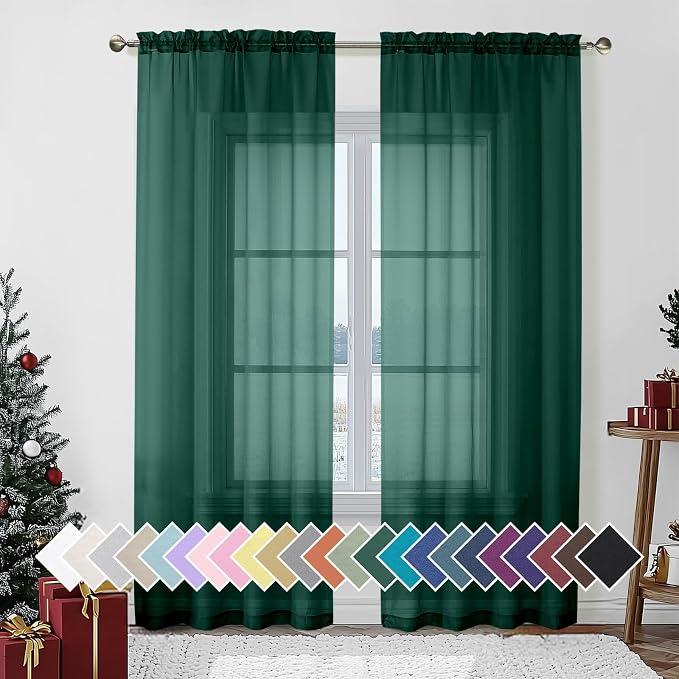 Aiyufeng Hunter Green Sheer Curtain Drapes 84 Inch Length 2 Panels by Aiyufeng