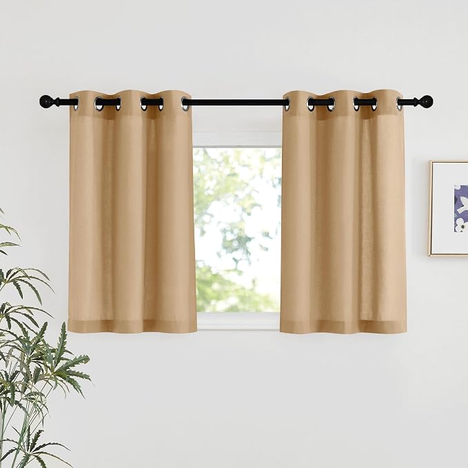 NICETOWN Burlap Linen Kitchen Window Curtains Over Sink, Grommet Thick Linen by NICETOWN