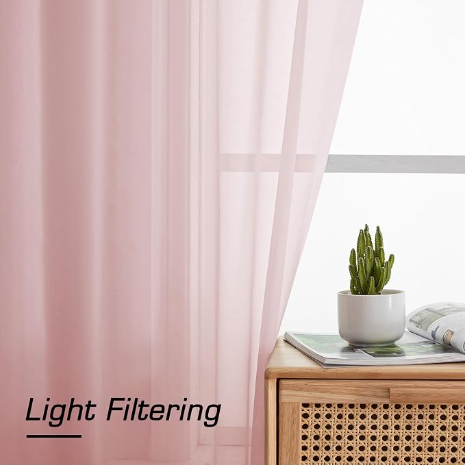 Simplebrand Blush Sheer Curtains 84 Inches Long, Light Filtering Rod Pocket - Image 2