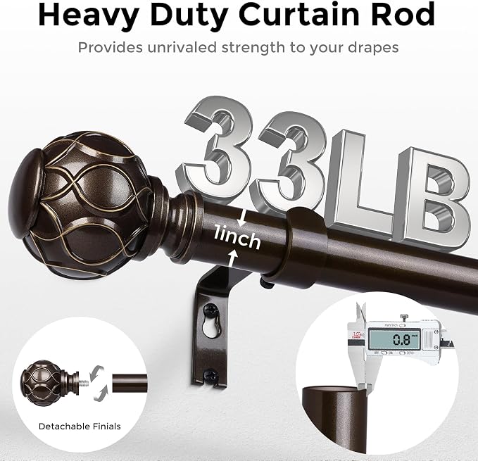 Bronze Curtain Rod, Heavy Duty 1 Inch Decorative Curtain Rods - Image 3