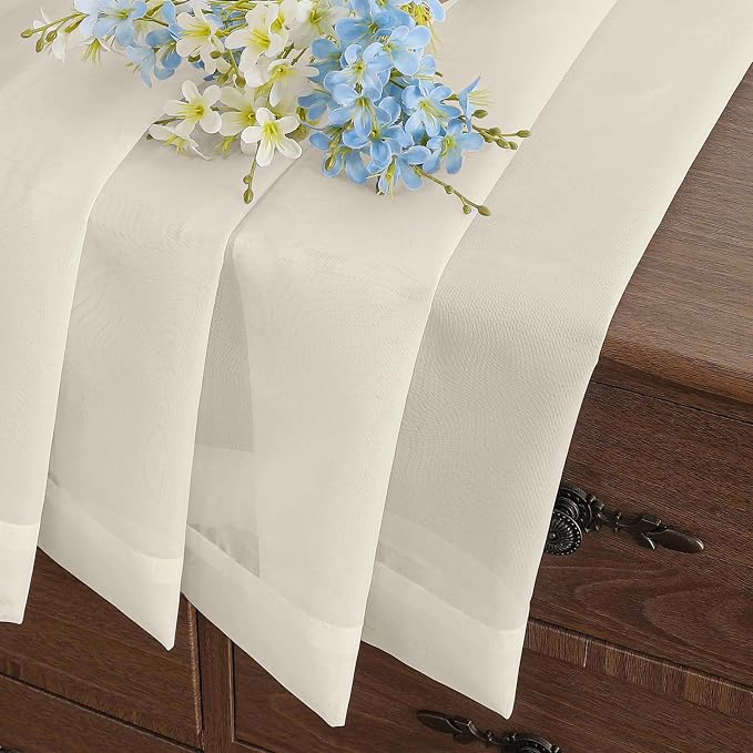 Cream Window Sheer Curtains 54 inch Length, Soft Airy Light Filtering Sheer - Image 8