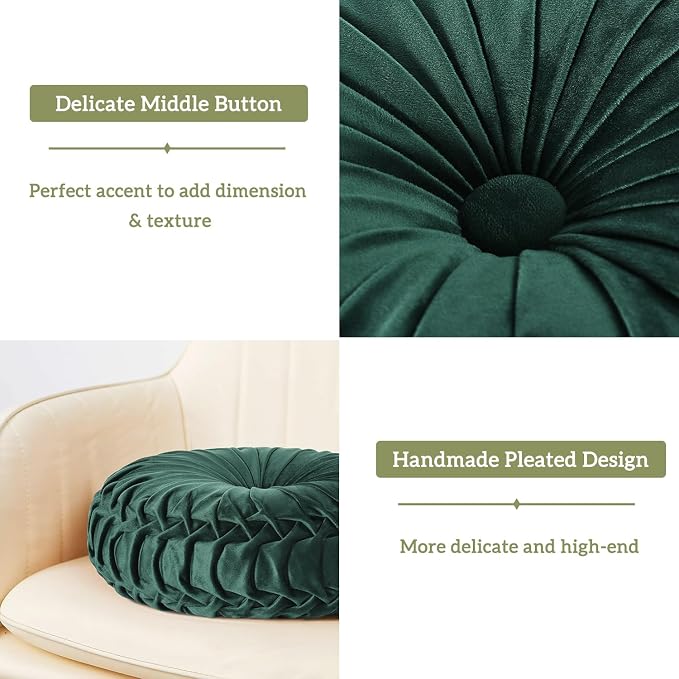 HIG Set of 2 Decorative Round Pleated Throw Pillows, Classy Accent Pumpkin - Image 3