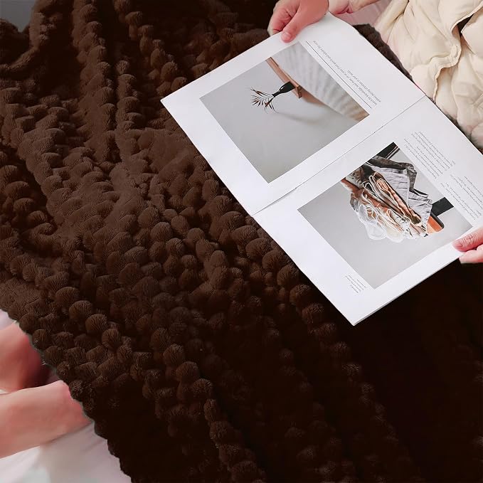 Puncuntex Brown Throw Blanket 60"×80" inches Fuzzy 3D Jacquard Decorative - Image 6