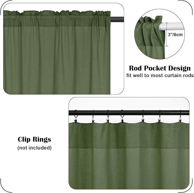 FRAMICS Farmhosue Kitchen Curtains 36 Inch Length, Rustic Cotton Linen Tier - Image 6