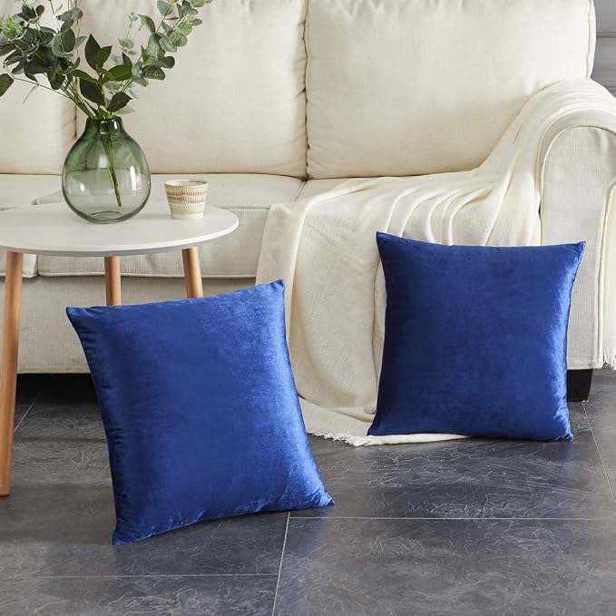 GIGIZAZA Blue Decorative Throw Pillow Covers, 20x20 Velvet Square Solid Couch - Image 5