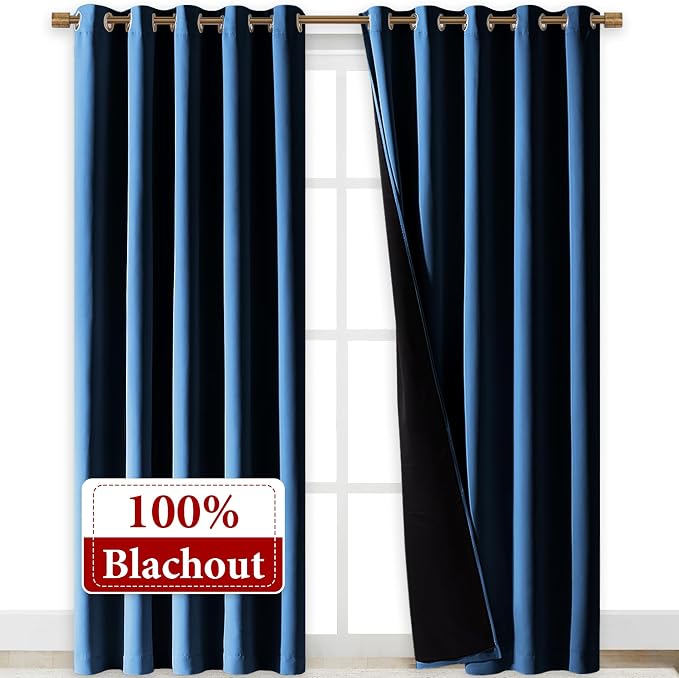 NICETOWN Moroccan Blue Full Shade Curtain Panels, Pair of Energy Smart & Noise - Image 2