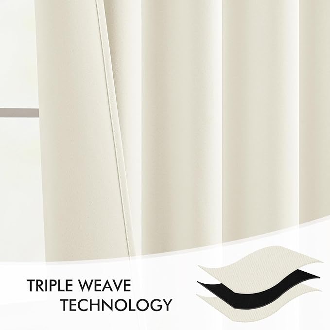 MIULEE Cream Back Tab Blackout Curtains 108 Inch Long 2 Panels Set - Image 7