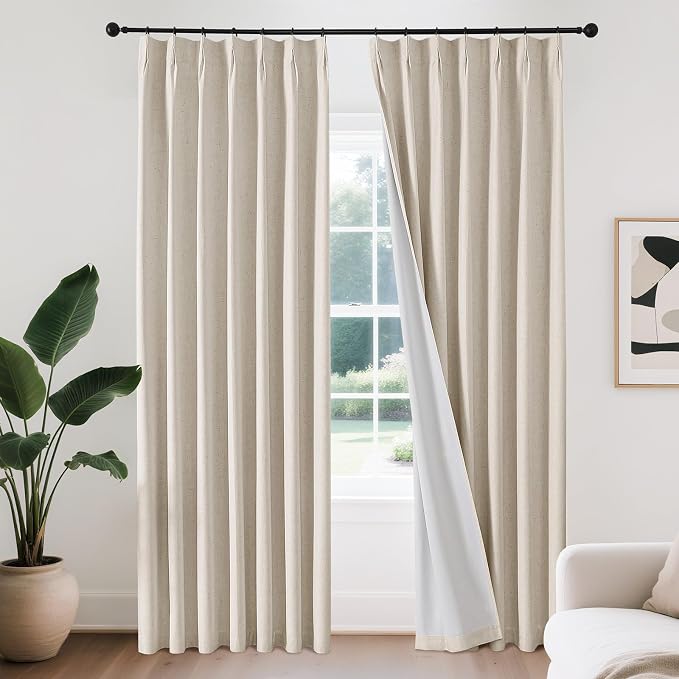 Joydeco 100% Blackout Pleated Curtains, Linen Window Curtains 2 Panel Sets 108 by JOYDECO
