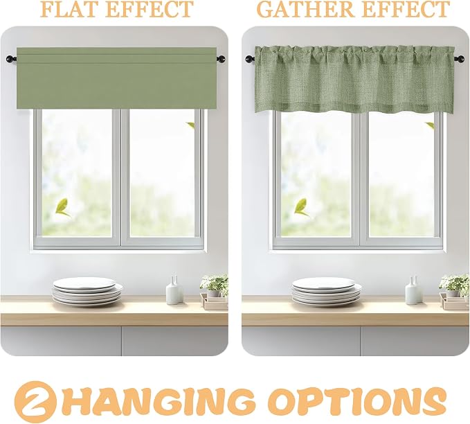 OWENIE Sage Green Valances for Windows 1 Pcs, Light Filtering Textured - Image 5