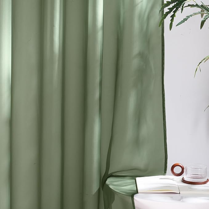NICETOWN Voile Sheer Forest Green Curtains - Image 5
