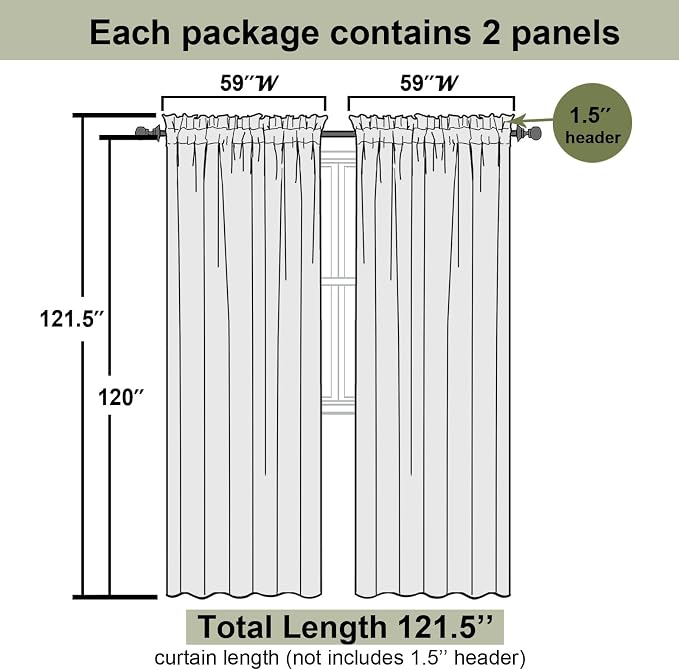 Lecloud Cream Sheer Curtains 120 Inches Long 2 Pcs, Rod Pockets Voile Living - Image 3