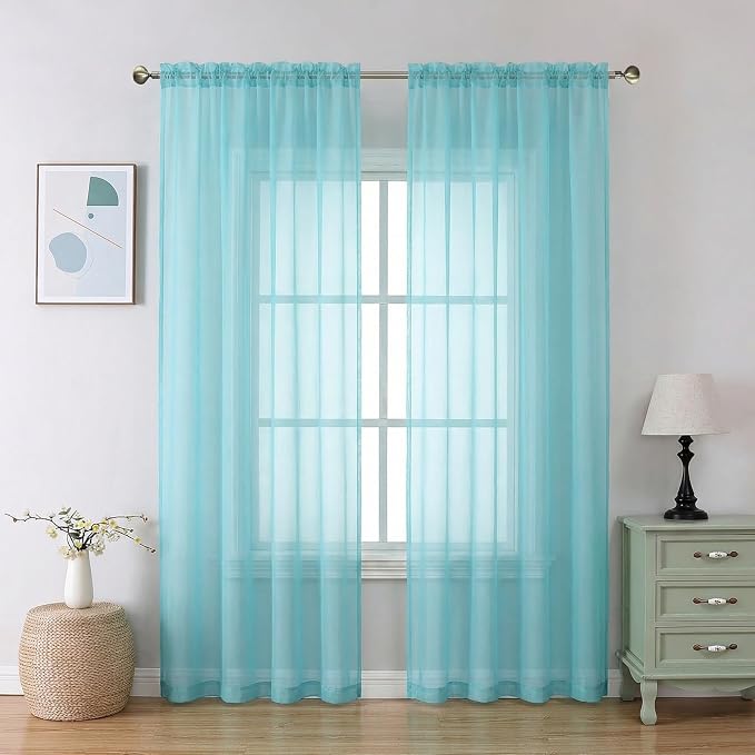 Aiyufeng Aqua Sheer Curtains 84 Inches Long 2 Panels Set by Aiyufeng