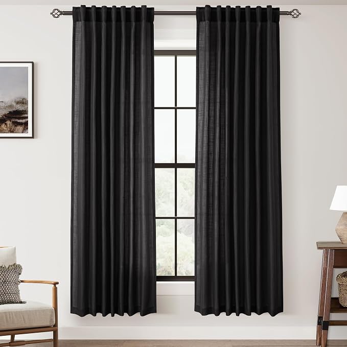 Black Linen Curtains 72 inches Long by Jolilight