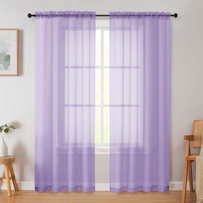 Lavender Sheer Curtain for Bedroom Living Room 78 Inches Long 2 Panels Set by WelvetBLK