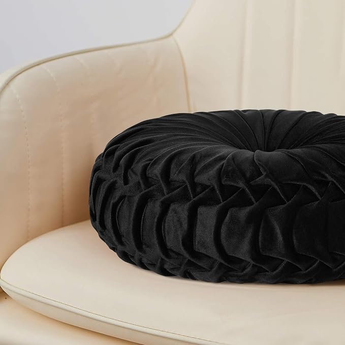 HIG Set of 2 Decorative Round Pleated Throw Pillows, Classy Accent Pumpkin - Image 6