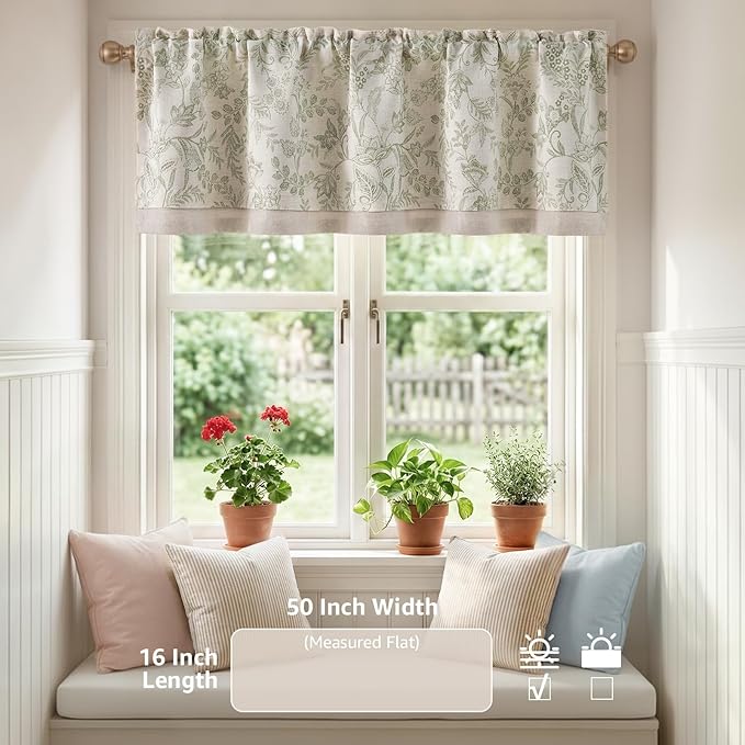 jinchan Linen Valance Curtain Farmhouse Floral Printed Small Window Curtain - Image 4