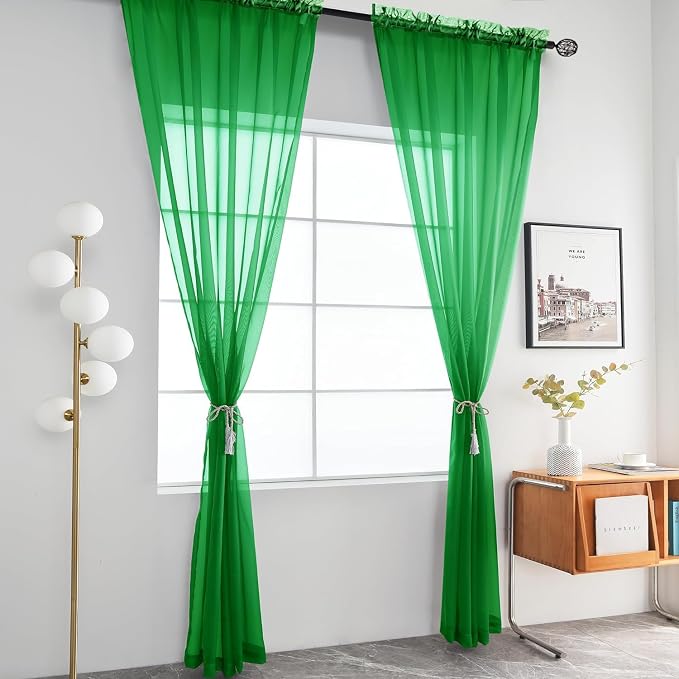 youleyar Solid Sheer Rod Pocket Curtain Voile Draperies 2 Panels White Beige - Image 2