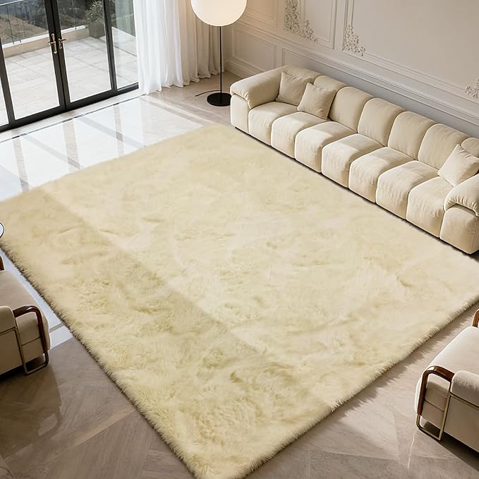 Shag Area Rug for Bedroom 5x8, Ivory Fluffy Area Rugs for Living Room, Soft - Image 6