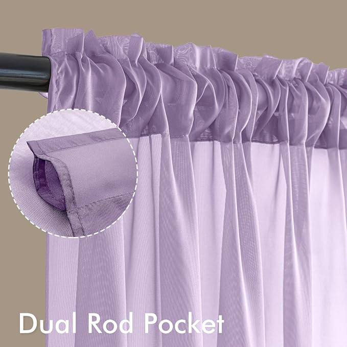 MIULEE Light Purple Sheer Curtains 96 Inches Long, 4 Panels Set, Lavender Light - Image 3