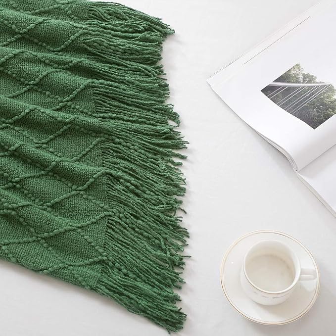 BOURINA Green Throw Blanket 60x80 Inches Throw Textured Solid Soft Sofa Throw - Image 3