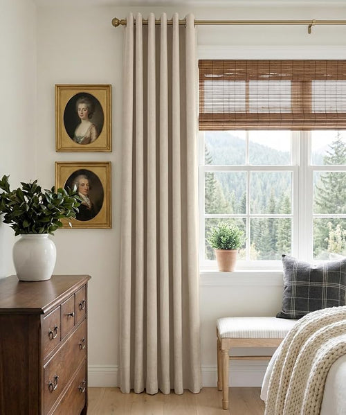 100% Blackout Linen Textured Curtains 63 Inch Long, Natural Flax | 100% - Image 2
