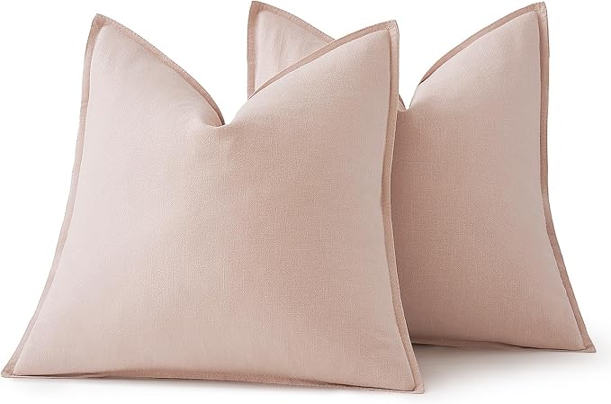 MIULEE Decorative Linen Pillow Covers 20x20 Inch Light Pink ​Boho Farmhouse​ - Image 6