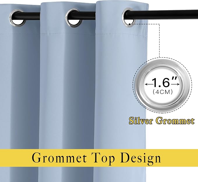 NICETOWN Blackout Vintage Blue Curtains 84 inches Long, Grommet Room Darkening - Image 2