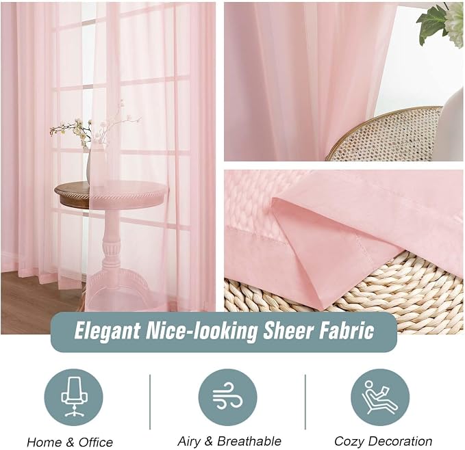 Blush Pink Sheer Curtains for Windows 108 inches Long 2 Panels Set, Soft - Image 4