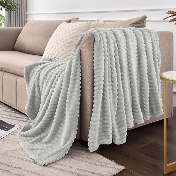 BEDELITE Fleece Blanket Twin Size – 3D Ribbed Jacquard Soft and Warm Decorative - Image 8
