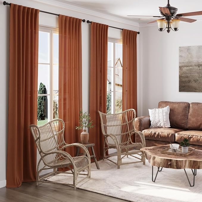 Nanspring Rustic Farmhouse Linen Curtains 96 Inches Long 2 Panel Set Back Tab - Image 6