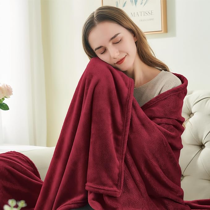 BEDELITE Fleece Blanket Burgundy Throw Blankets - Image 2