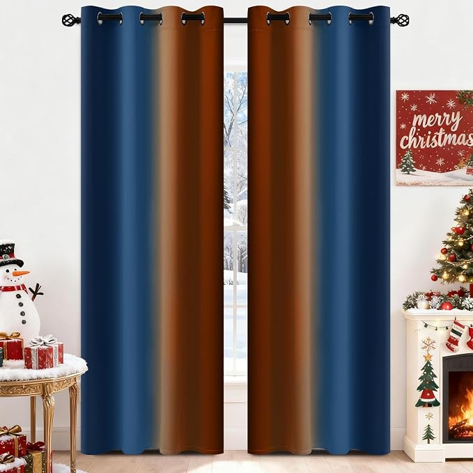 Yakamok Blackout Ombre Dark Blue and Burnt Orange Curtains-Gradient Room - Image 2