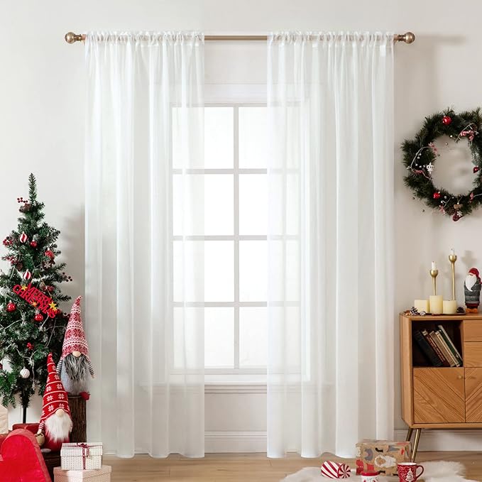 MIULEE 2 Panels Solid Color Sheer Window Curtains Elegant Window Voile by MIULEE