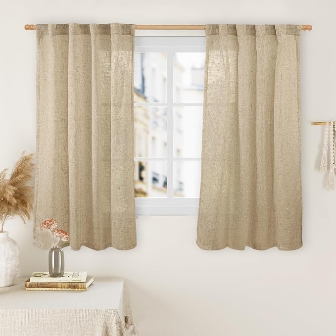 LAMIT 45 Inch Short Window Linen Curtains, Light Filtering Panels Back Tab and by LAMIT